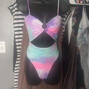 Pastel watercolor ombré mono kini cutout swimsuit